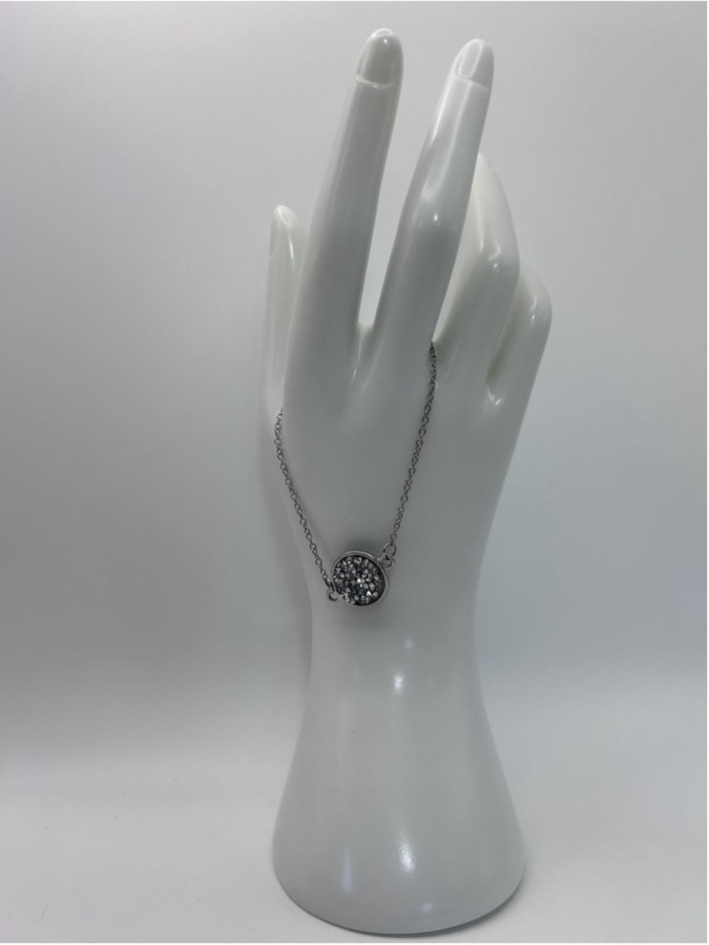 Bracelet Silver Tone Rhinestone‎ Crystal Disc Chain Lobster Clasp Womens 6 Inch